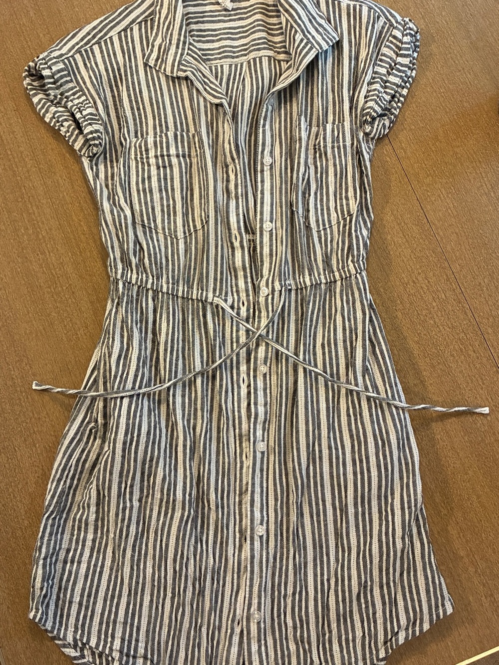 White and Gray Striped Dress, Size S